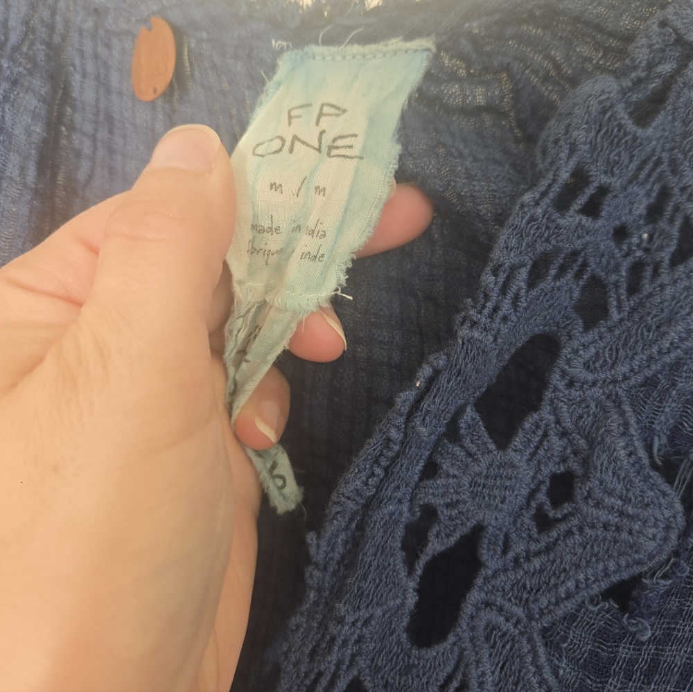 Free People One Marishka Tiny Tent Blue Gauze Tunic Size Medium Flawed - Picture 7 of 9